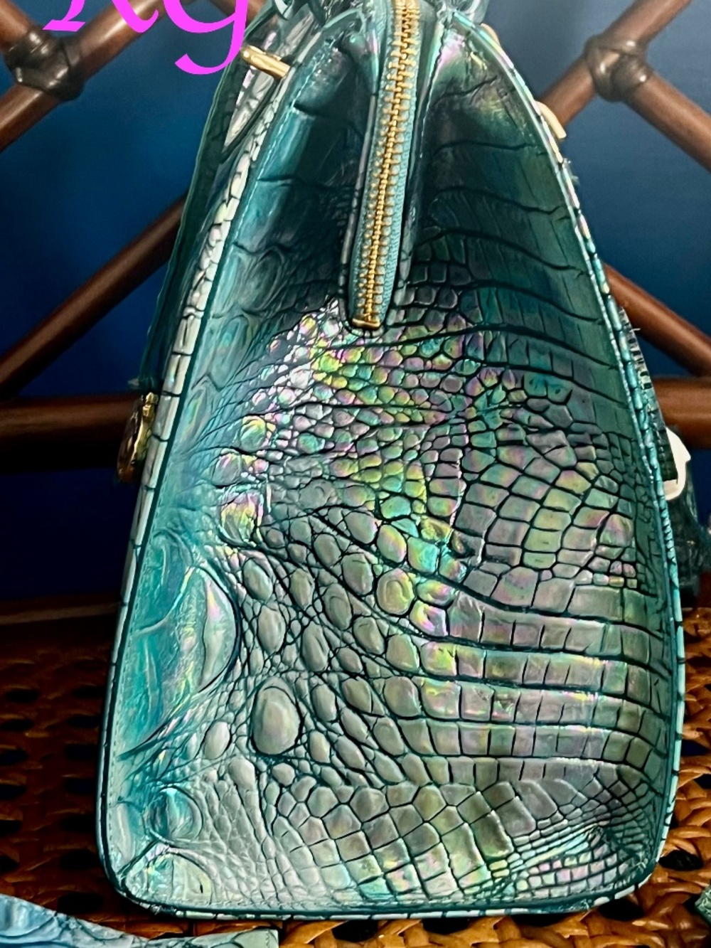 💙🩵NWT Brahmin Iridescent Blue Topaz Small Caroline Handbag w/Strap 2 EYES 💙🩵 - Picture 6 of 15